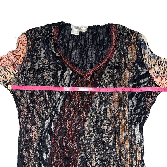 Alberto Makali Sheer Lace Sequin Animal Print Long Sleeve Top Size Medium - Picture 9 of 11